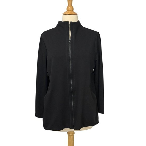 Eileen Fisher System Black Ponte Knit Jacket Stand Collar Full Zip Tencel Size M - Picture 9 of 9